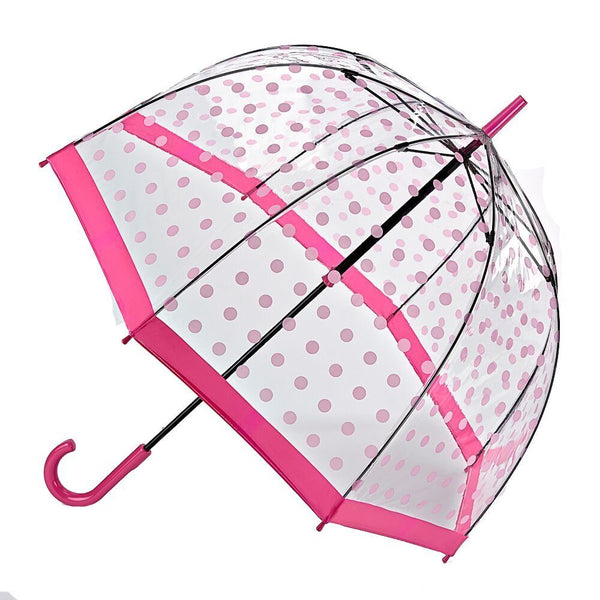 Fulton Birdcage Ladies Walking Length Dome Umbrella Pink Polka