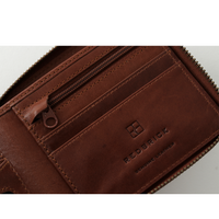 Redbrick Mens Genuine Leather Zip Around Wallet RFID Blocking, Credit Card Holder Bifold Wallet with Zip Coin Pocket for Men & Gift Box (Black & Cognac)