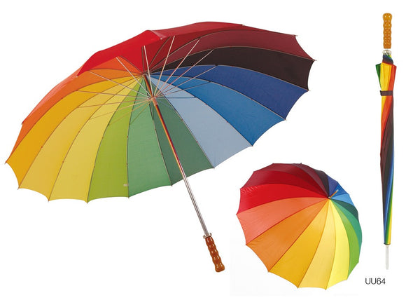 Drizzles 16 Panel Rainbow Golf Walking Length Long Umbrella
