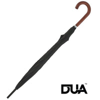 DUA Mens Walking Length Black Umbrella with Wood Handle