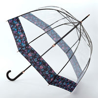 Fulton Luxe Clear Birdcage Dome Fabric Border Walking Umbrella Photo Rose & Luminous Floral
