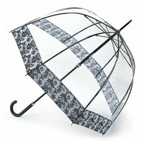 Fulton Luxe Clear Birdcage Dome Fabric Border Walking Umbrella Photo Rose & Luminous Floral