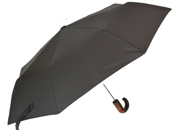 Soake Mens Auto Compact Umbrella with Wood Effect/Metal Crook Handle