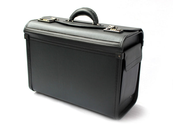 Tassia Black Vinyl Pilot Case Briefcase Business Flight Cabin Bag with 2 End Pockets