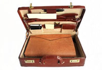 Tassia Medium Bonded Leather Attache Briefcase - Luxury Suede Interior and Twin Combination Locks