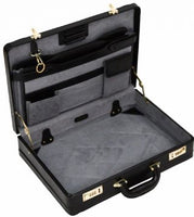 Tassia Medium Bonded Leather Attache Briefcase - Luxury Suede Interior and Twin Combination Locks