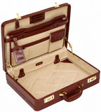 Tassia Medium Bonded Leather Attache Briefcase - Luxury Suede Interior and Twin Combination Locks