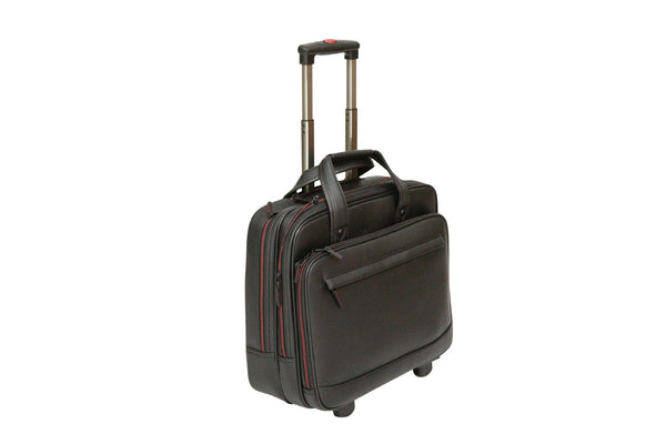 Tassia Wheeled Leather Look Laptop Trolley Case 15.6 Computer Briefcase